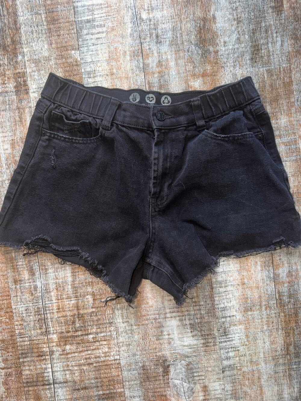 By Rewash Black Distressed High Rise Raw Hem Jean Shorts Size 7 / 28 Zip Fly